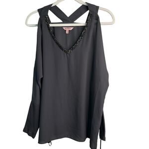 Juicy Couture Gray Shoulders Cut outs V-Neck Top with rhinestones Size Small